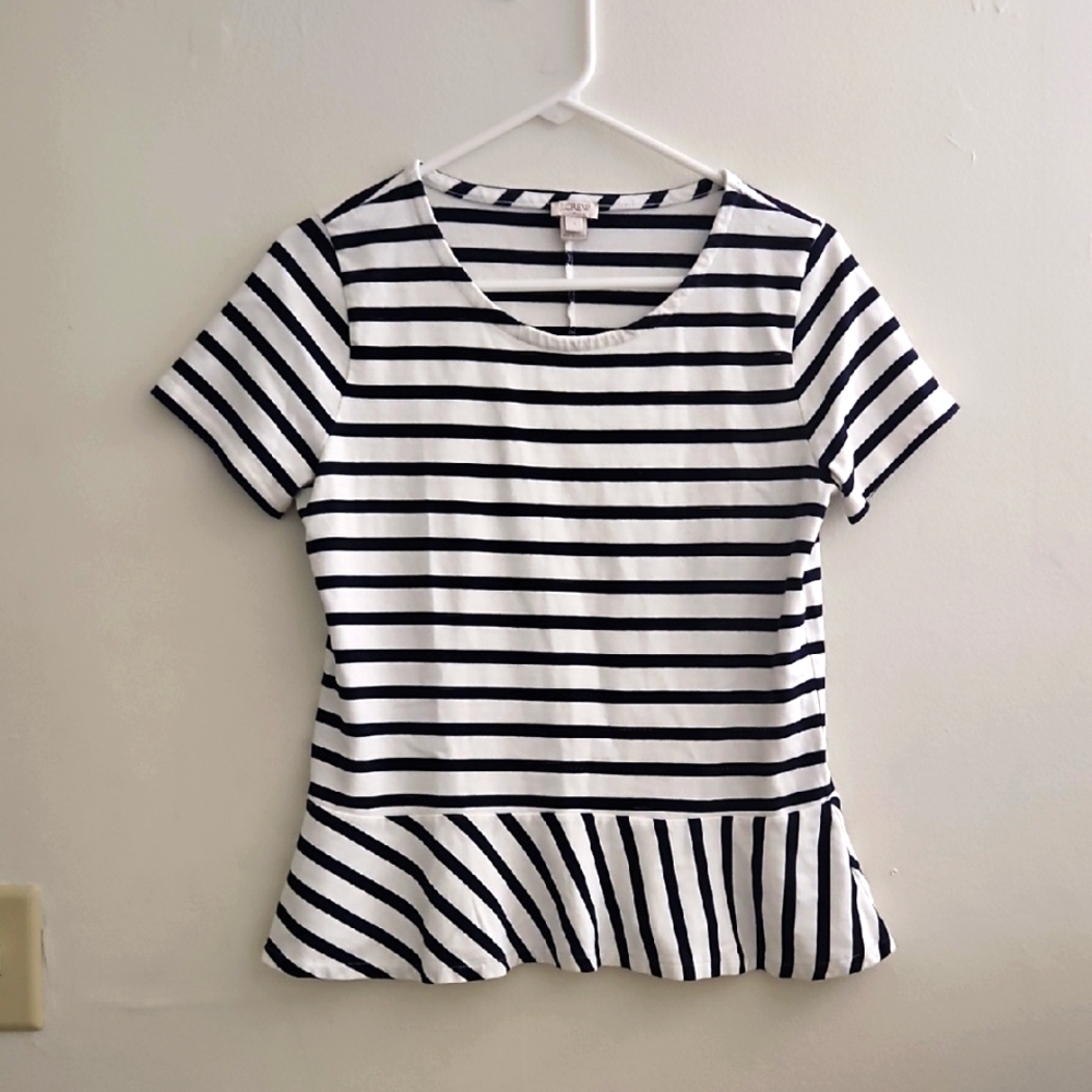 J. Crew Navy and White Striped Short Sleeve Top